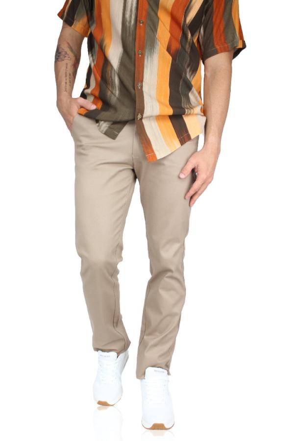 Pantalón Color Caqui Regular Stretch De Algodón Para Caballero